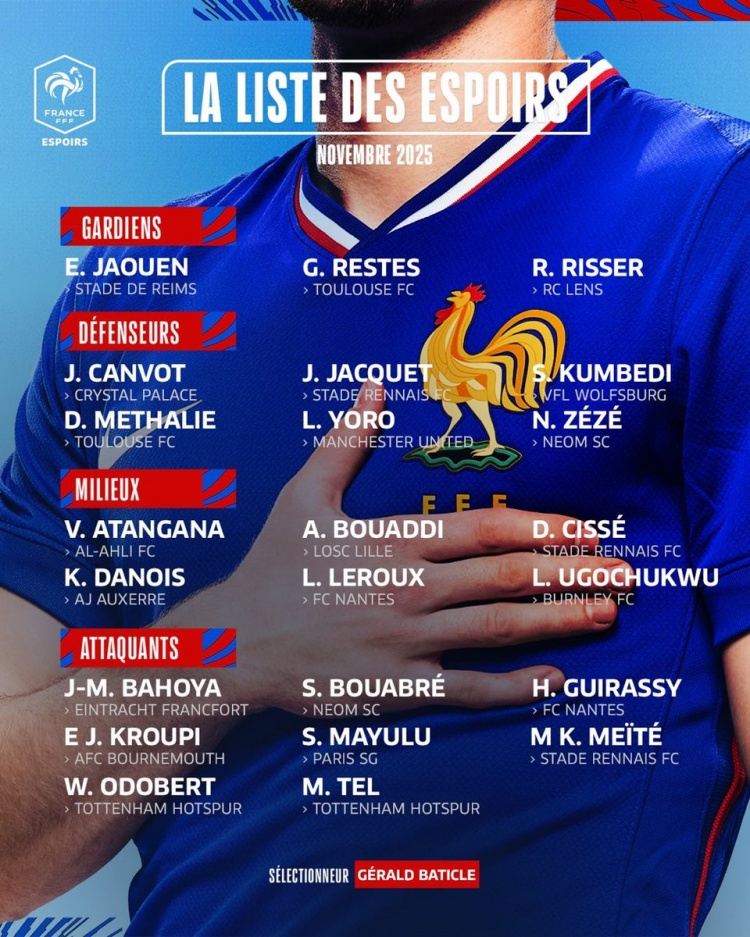 法国U21名单：约罗、特尔、马尤卢、乌戈丘库、奥多贝尔入选