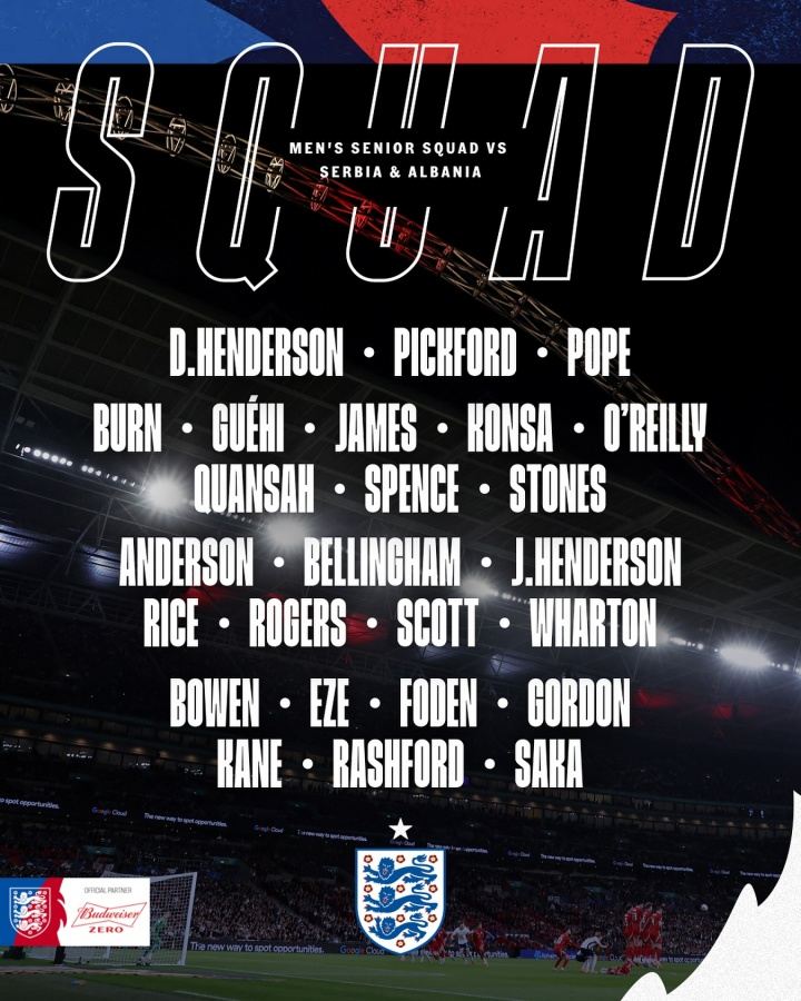 已提前出线！英格兰名单：贝林、福登回归 拉师傅入选 阿诺德无缘