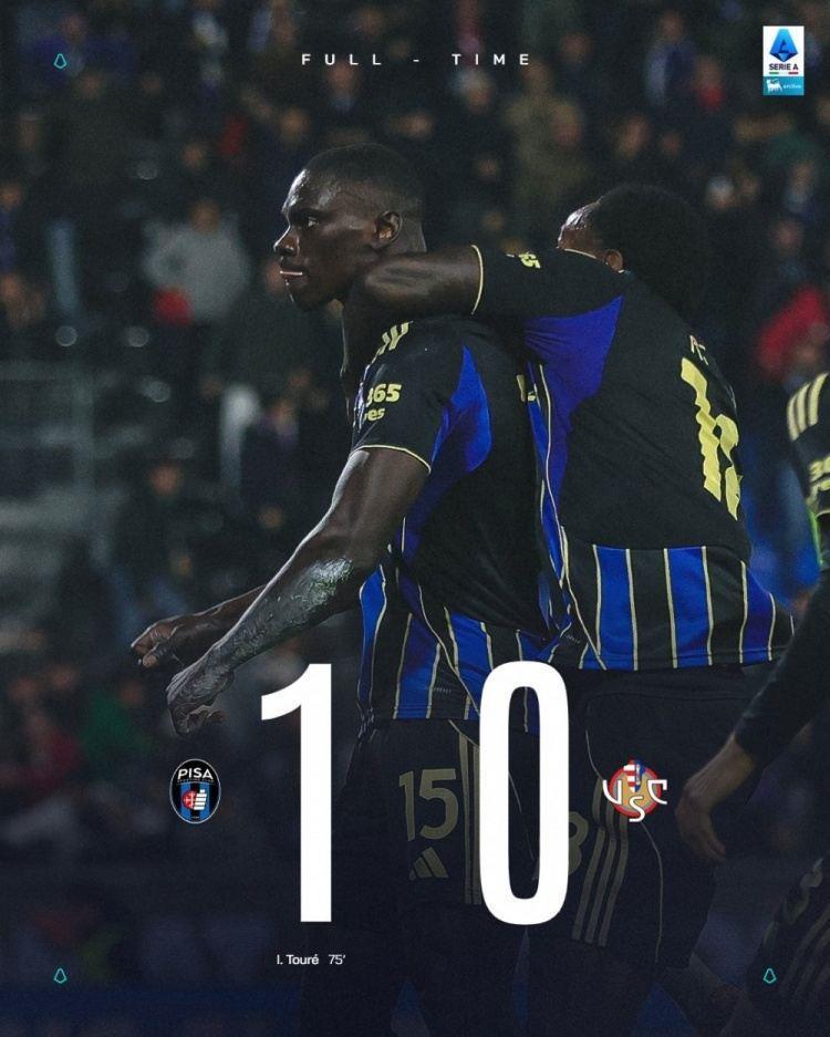 比萨时隔34年后重新在意甲联赛赢球，上一次是1991年5月12日