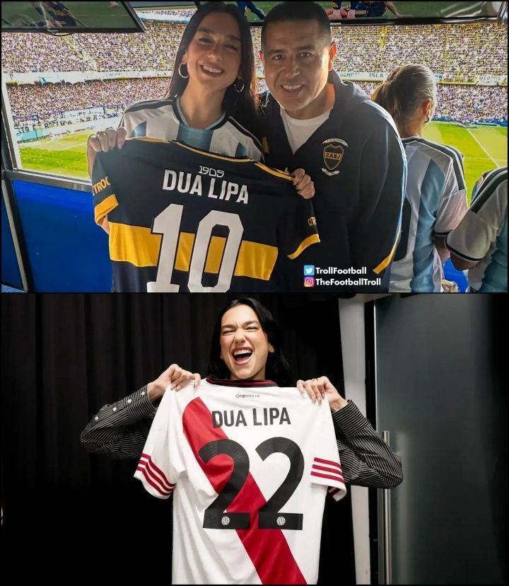 歌手杜阿-利帕现场观看博卡vs河床，先后手持两队球衣拍照引争议