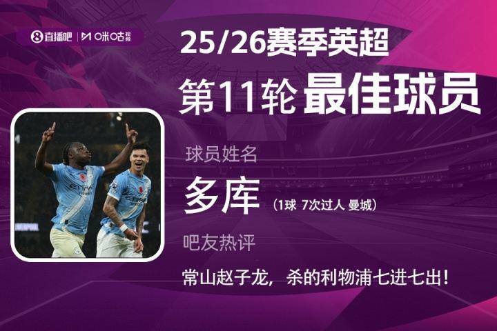 X咪咕体育|英超第11轮最佳：多库，战神级表现carry全场！