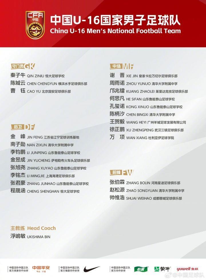 明日战巴林！U17亚预赛国足名单：邝兆镭领衔，谢晋、万项在列