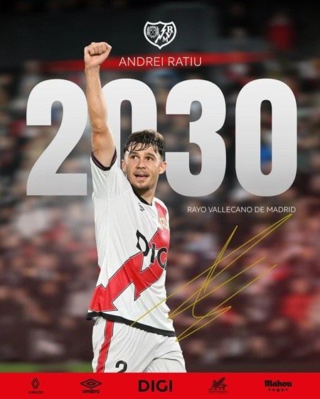 官方：巴列卡诺宣布和右后卫拉提乌续约至2030年