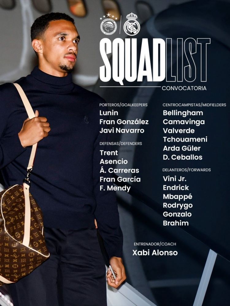 皇马客战奥林匹亚科斯大名单：赫伊森吕迪格缺席，姆巴佩领衔锋线