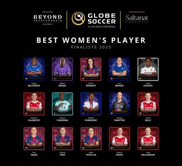 环足奖女足最佳球员15人候选：邦马蒂、普特拉斯、凯莉、鲁索在列