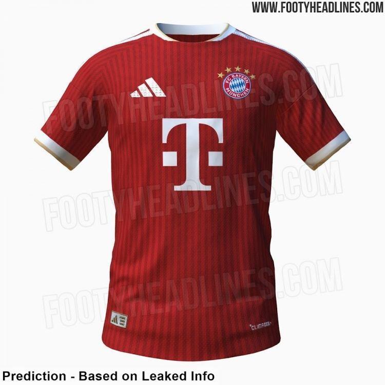 拜仁26-27赛季主场球衣谍照：传统红色基调 细条纹，搭配金色点缀