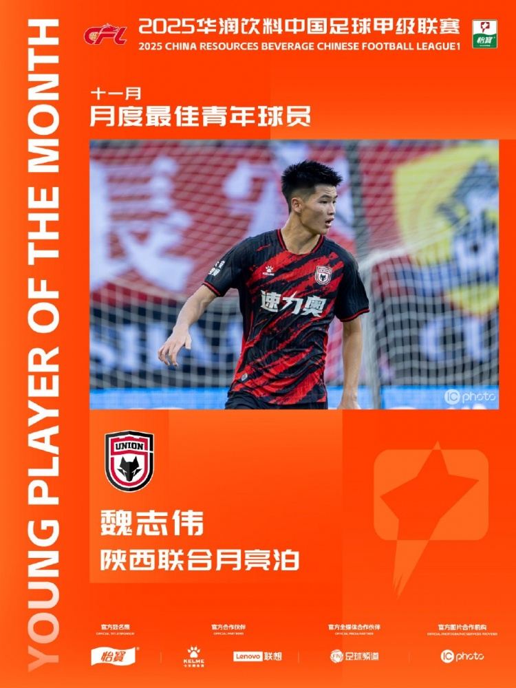 收官战双响，官方：陕西联合小将魏志伟当选中甲11月最佳青年球员