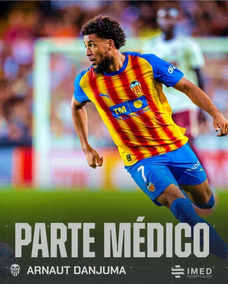 瓦伦西亚通报伤情：科默特腹部肌肉损伤 丹朱马左脚踝不适