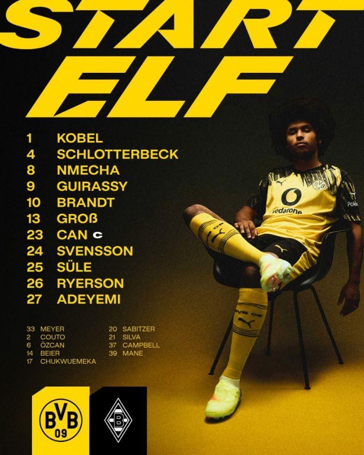 多特VS门兴首发：施洛特贝克、布兰特领衔，聚勒、吉拉西出战