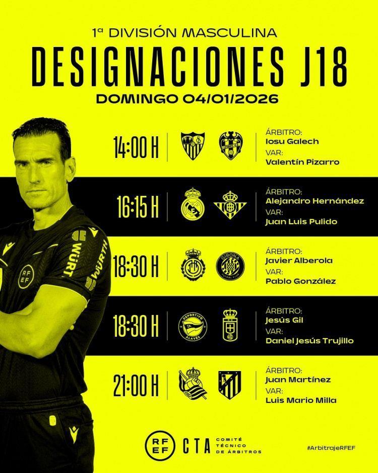 西甲裁判安排：埃尔南德斯执法皇马vs贝蒂斯，马丁内斯执法马竞