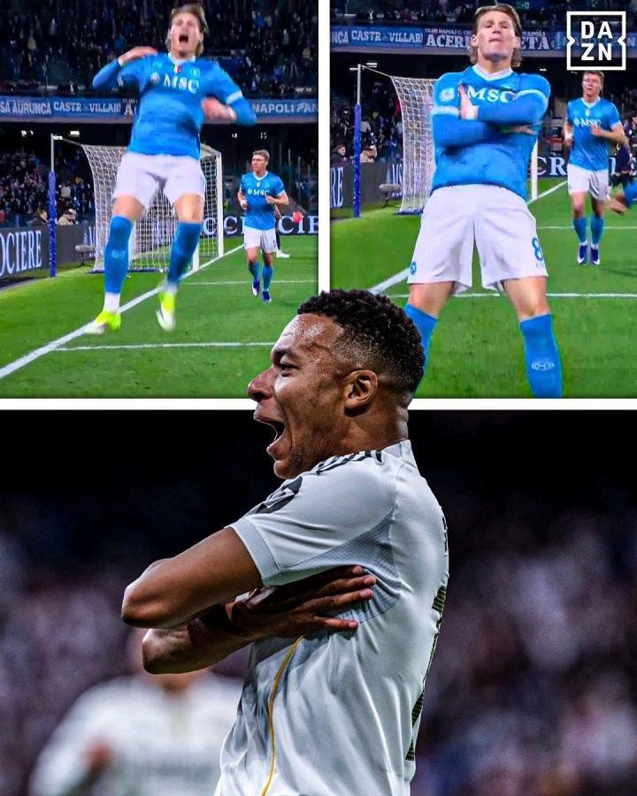 小麦进球后做姆巴佩同款庆祝动作，可惜进球因毫米级越位被吹掉