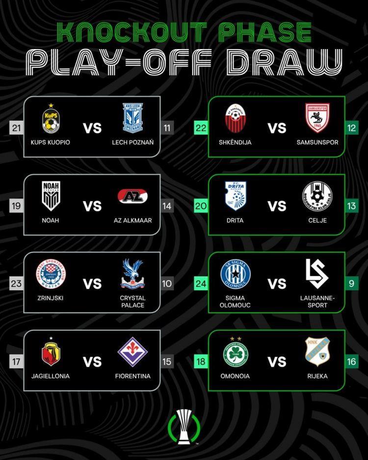 欧协联淘汰赛附加赛：日林斯基VS水晶宫 乔治罗尼亚VS佛罗伦萨
