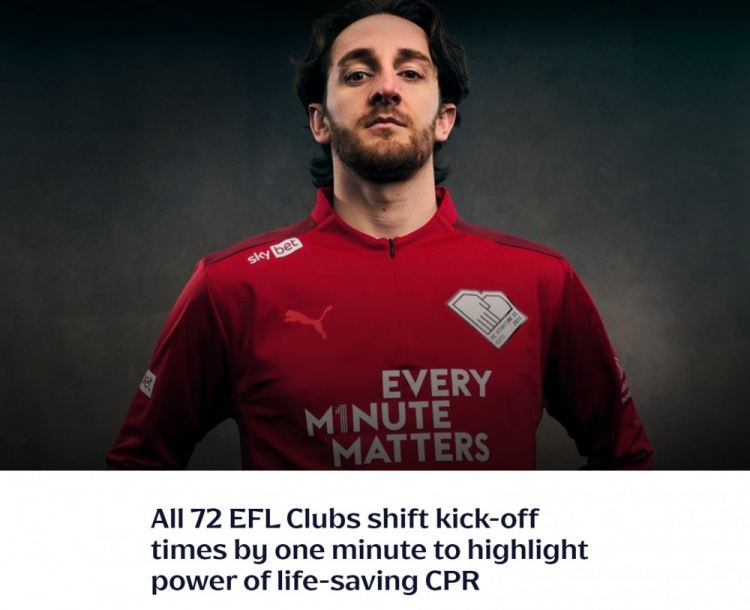英格兰72支球队36场比赛的开球时间将推迟一分钟，以推广心肺复苏