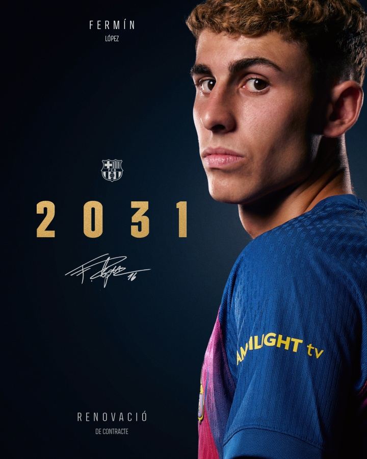 涨薪续约！官方：巴萨与22岁中场费尔明续约至2031年