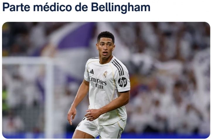 皇马官方：贝林厄姆左侧大腿半腱肌损伤，伤情恢复待进一步观察