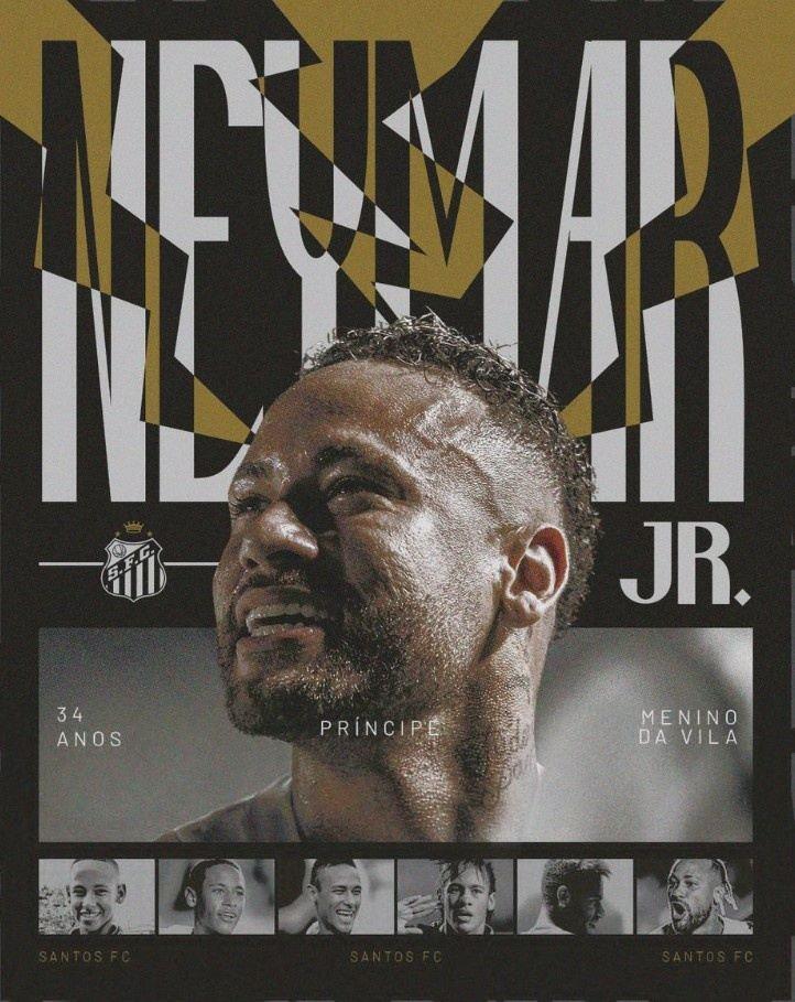 桑托斯官推晒海报祝内马尔34岁生日快乐，出场260场打进150球