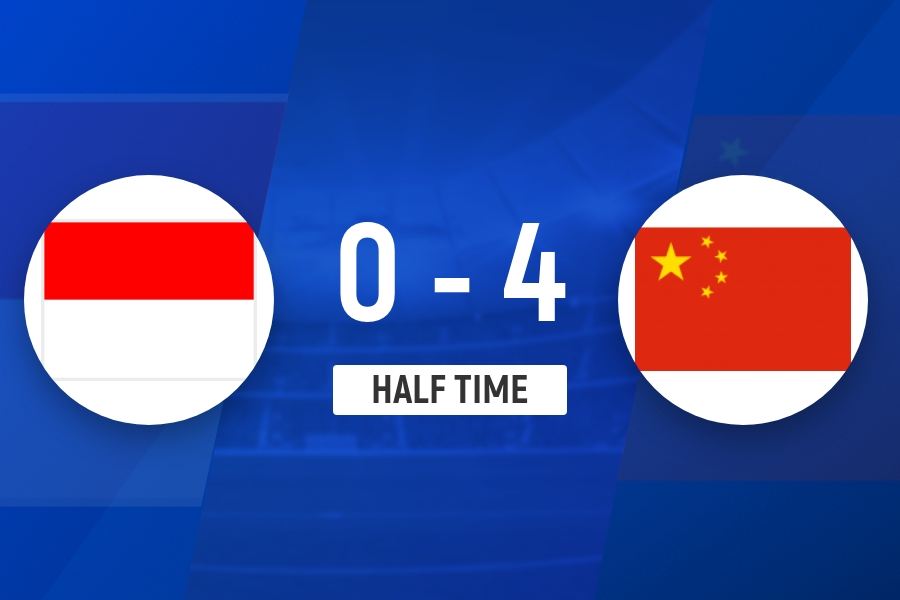 半场-赵松源双响帅惟浩、王贺毅破门 U17国足4-0领先印尼U17