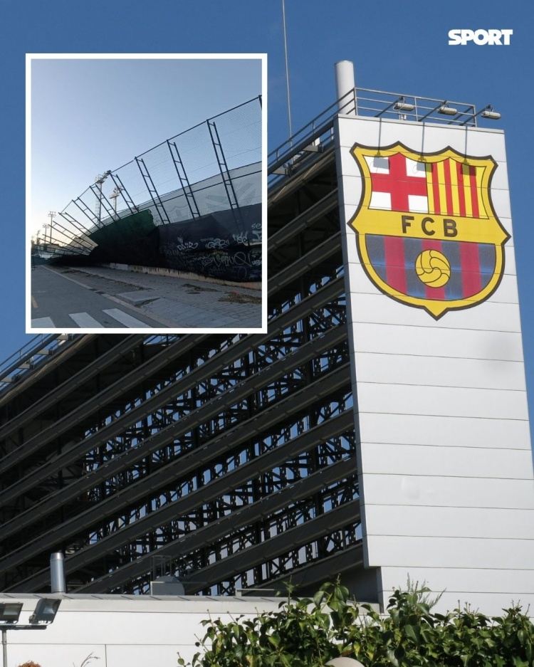 每体：由于遭遇暴风雨袭击，巴萨体育城一面围墙出现倒塌