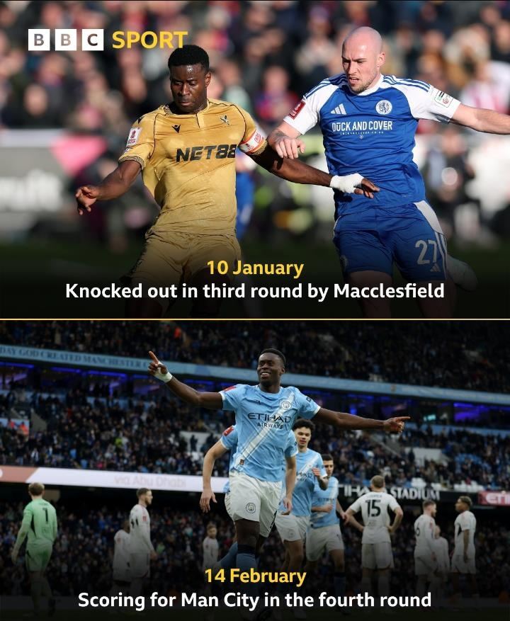 选择的重要性！上个月格伊随水晶宫在足总杯出局，今天为曼城进球