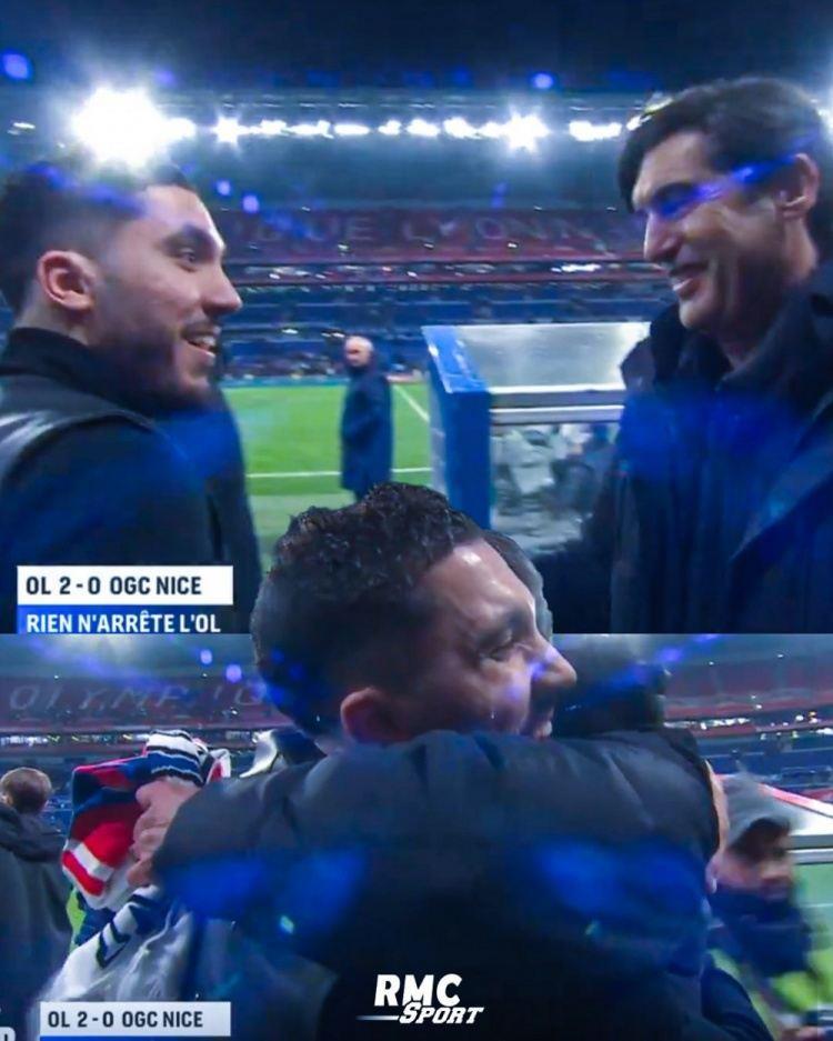 现场见证老东家里昂取胜！谢尔基赛后进场内祝贺并拥抱恩师丰塞卡