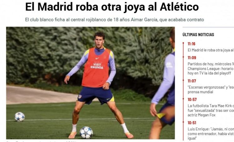 马卡：皇马签下马竞青训18岁后卫A·加西亚 他曾在皇马青训待4年