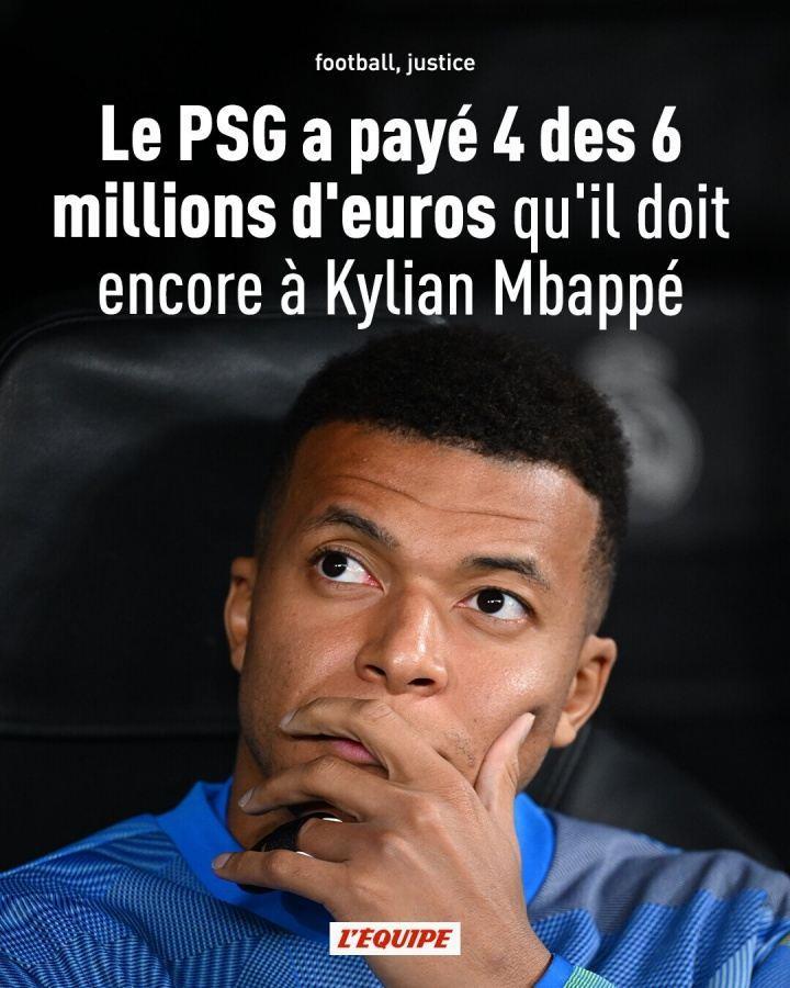 队报：巴黎已支付欠姆巴佩600万中的400万 希望协商取消公示处罚