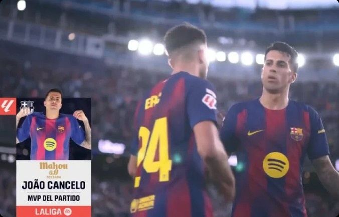 1次助攻 3次关键传球，坎塞洛当选巴萨3-0莱万特官方全场最佳