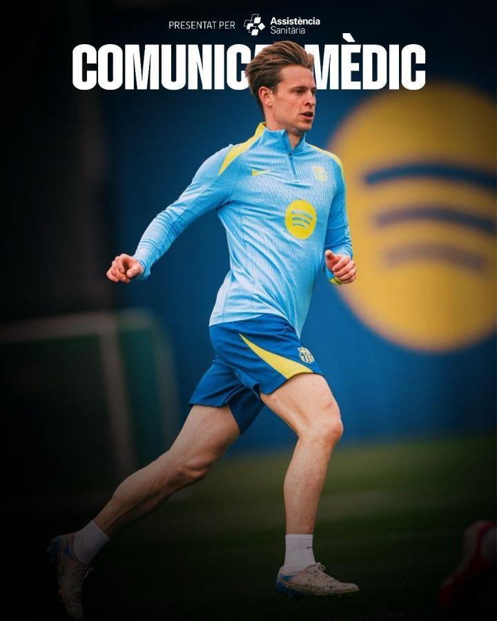 官方：德容右大腿远端股二头肌受伤，康复周期预计为5至6周