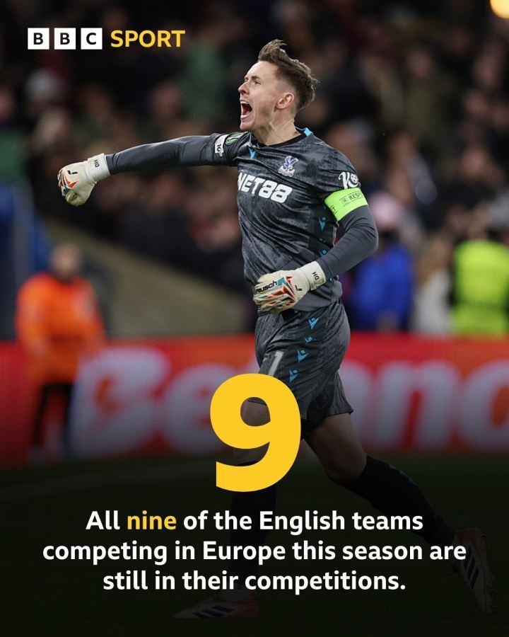 这就是第一联赛！英超9队参加欧战全部晋级16强，其中欧冠6队