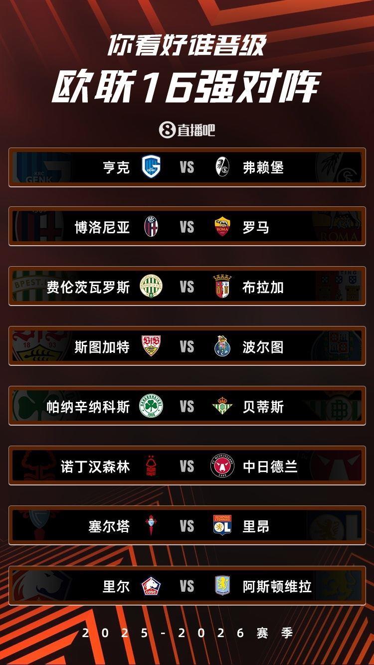 欧联1/8决赛对阵：罗马vs博洛尼亚上演意甲内战，维拉将战里尔