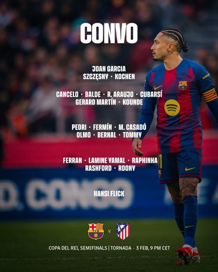 巴萨国王杯名单：亚马尔、奥尔莫、拉菲尼亚在列，莱万因伤缺席