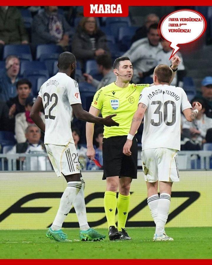 怒喷裁判染红！TA：马斯坦托诺可能被禁赛1-2场，皇马计划上诉