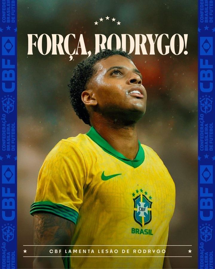 将错过世界杯！巴西足协慰问：愿罗德里戈早日康复，尽早重返赛场