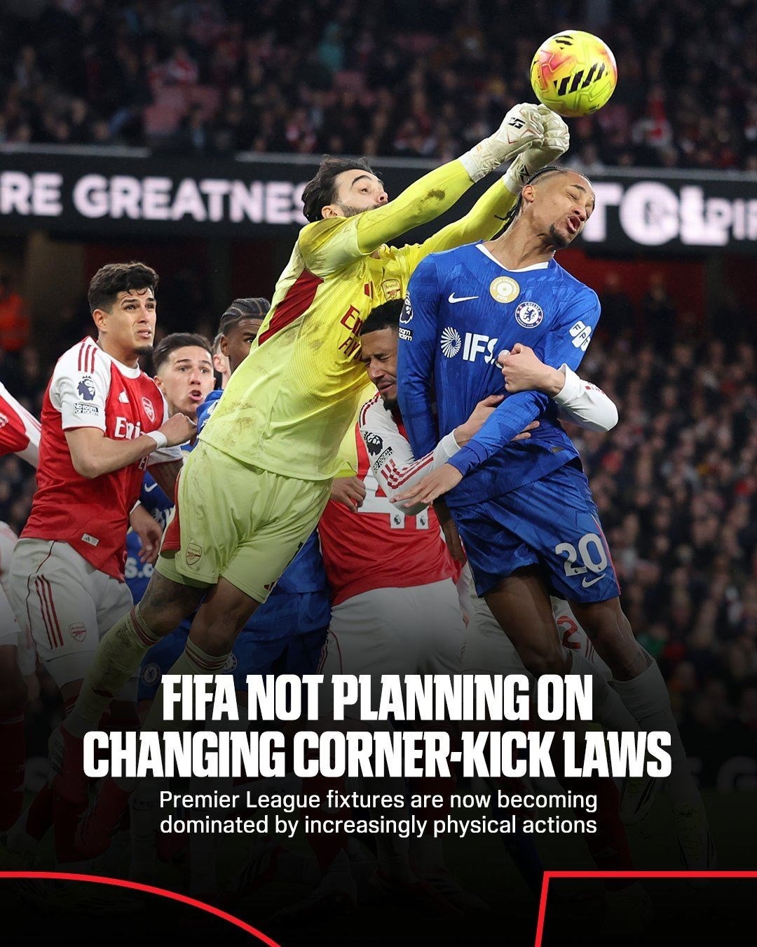 ESPN：FIFA没有出台新规限制角球推搡，认为目前情况并不严重