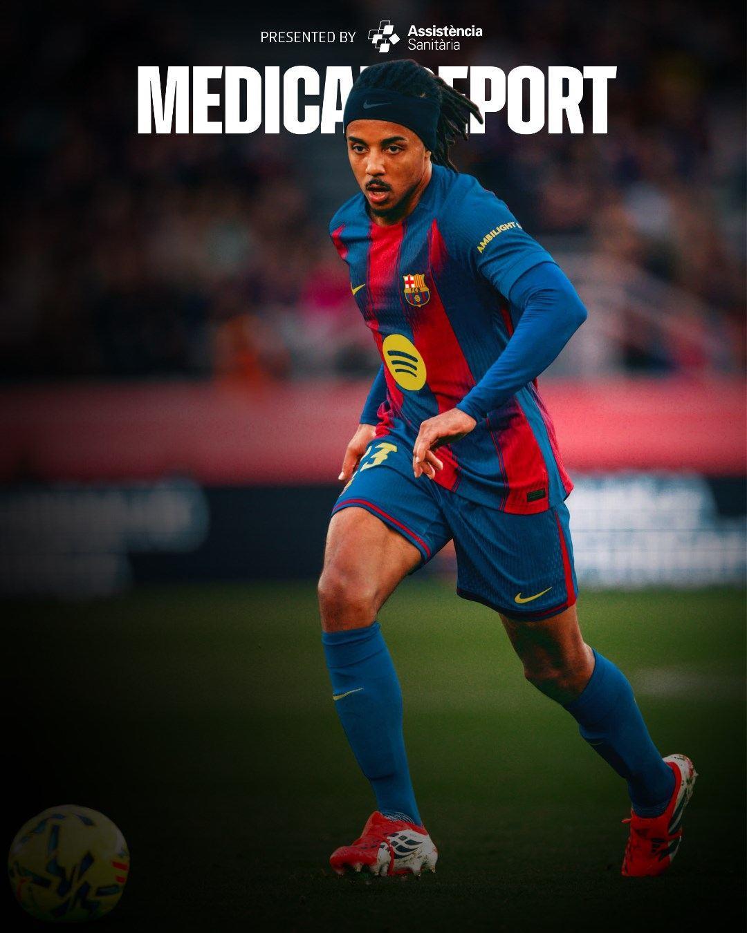 巴萨官方：孔德左大腿股二头肌肌腱中段受伤，伤缺时间待定