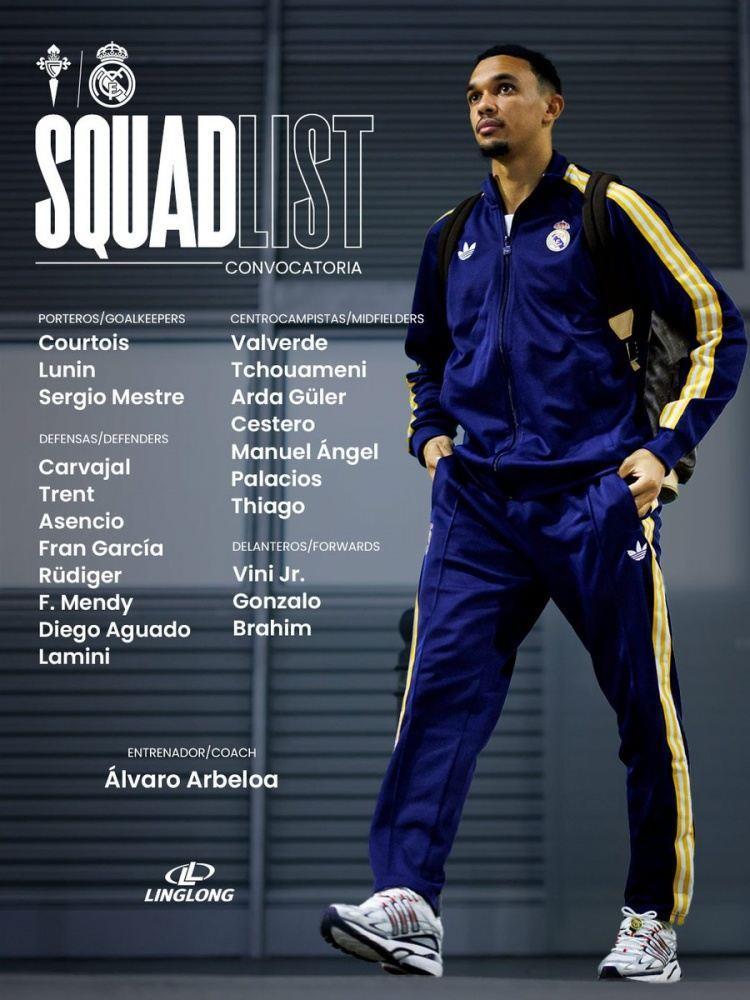 皇马对阵塞尔塔名单：阿森西奥回归，姆巴佩、贝林等9人缺席