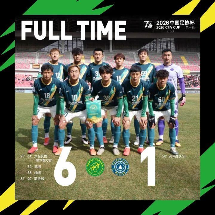足协杯首轮：榆林矿工旅投6:1天津棣华津英，第二轮对阵赣州瑞狮