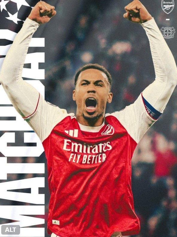 冲击8强！阿森纳官方发布欧冠战勒沃库森海报，加布里埃尔出镜