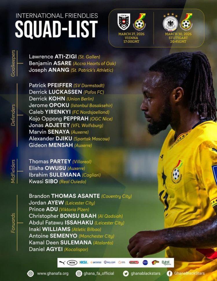 加纳队新一期名单：塞梅尼奥、托马斯、伊纳基·威廉姆斯在列