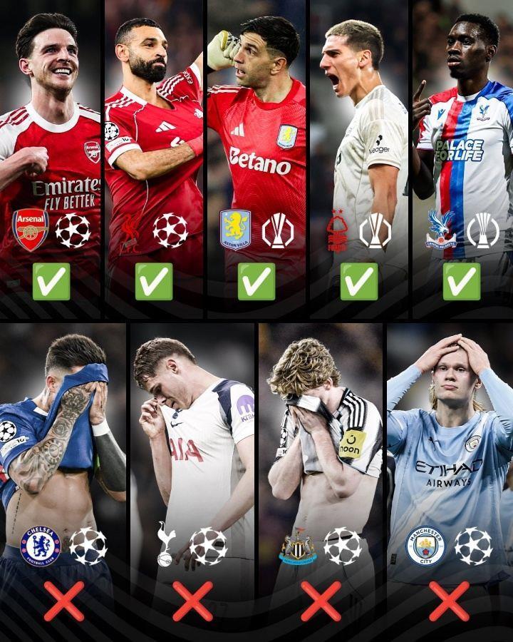 英超9队参加欧战最终5队晋级：欧冠4队出局 维拉水晶宫森林均晋级