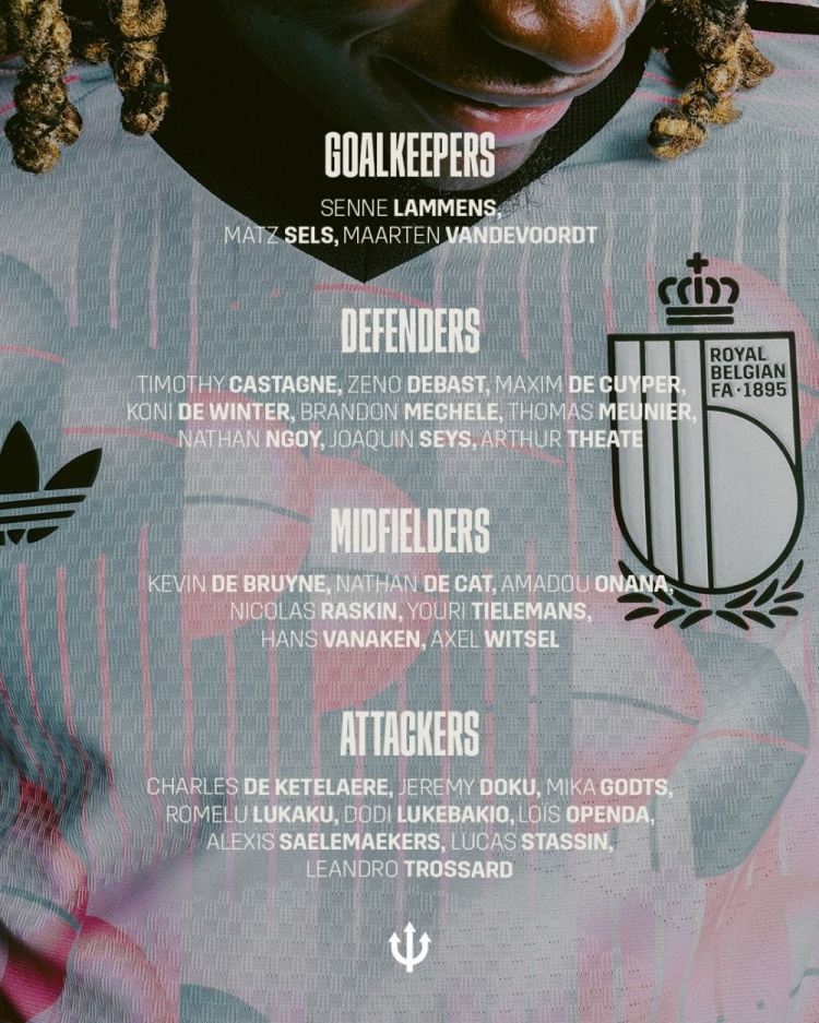比利时队名单：德布劳内、卢卡库、多库、奥蓬达、特罗萨德在列