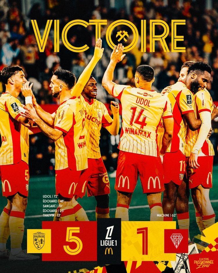 法甲第27轮朗斯5-1大胜昂热登顶积分榜，第29轮将对阵巴黎