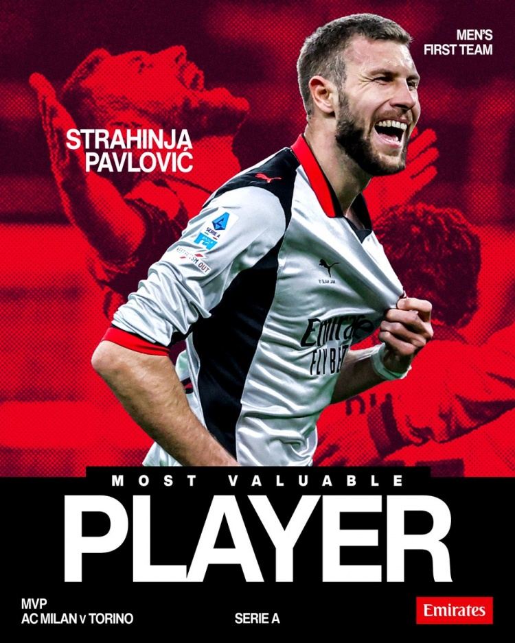 世界波斩都灵！米兰官方：帕夫洛维奇当选本轮队内最佳球员