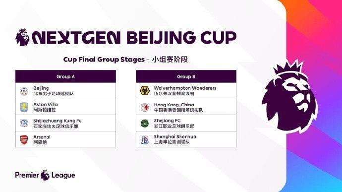 英超青年杯抽签：阿森纳U15与石家庄功夫同组，狼队与申花同组