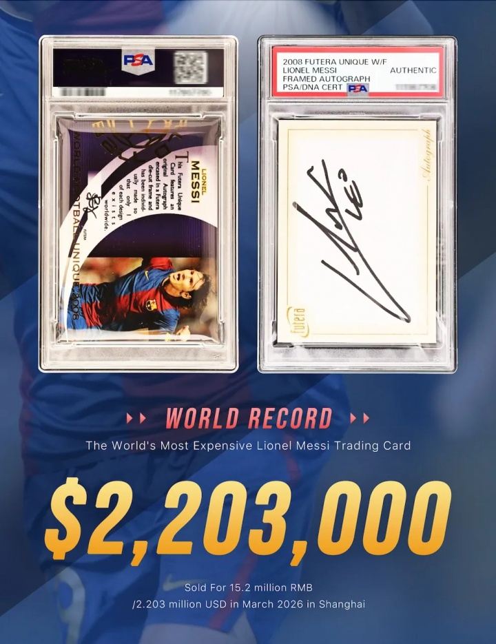去年成交价仅5万！梅西球星卡在上海以1520万成交，创全球纪录