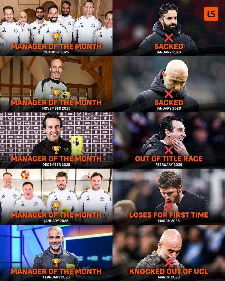 英超月最佳主帅魔咒：阿莫林、马雷斯卡下课，瓜帅欧冠出局