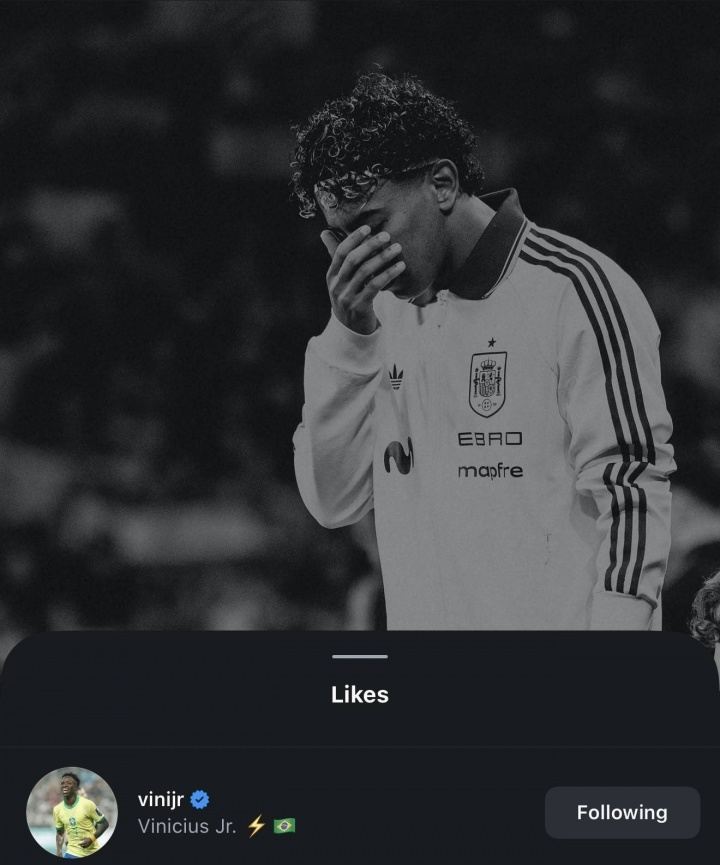 维尼修斯点赞亚马尔谴责种族歧视帖文，前者曾多次遭遇种族歧视