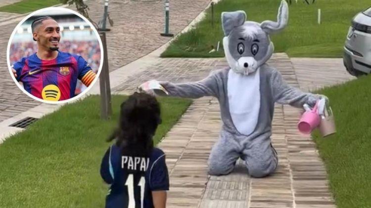 暖心！每体：拉菲尼亚扮成复活节兔子，给爱子送节日惊喜