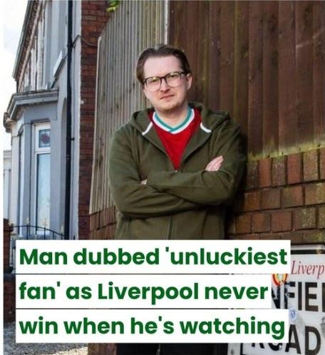 获封“最倒霉球迷”！一名利物浦球迷观战心爱球队的比赛从未赢球