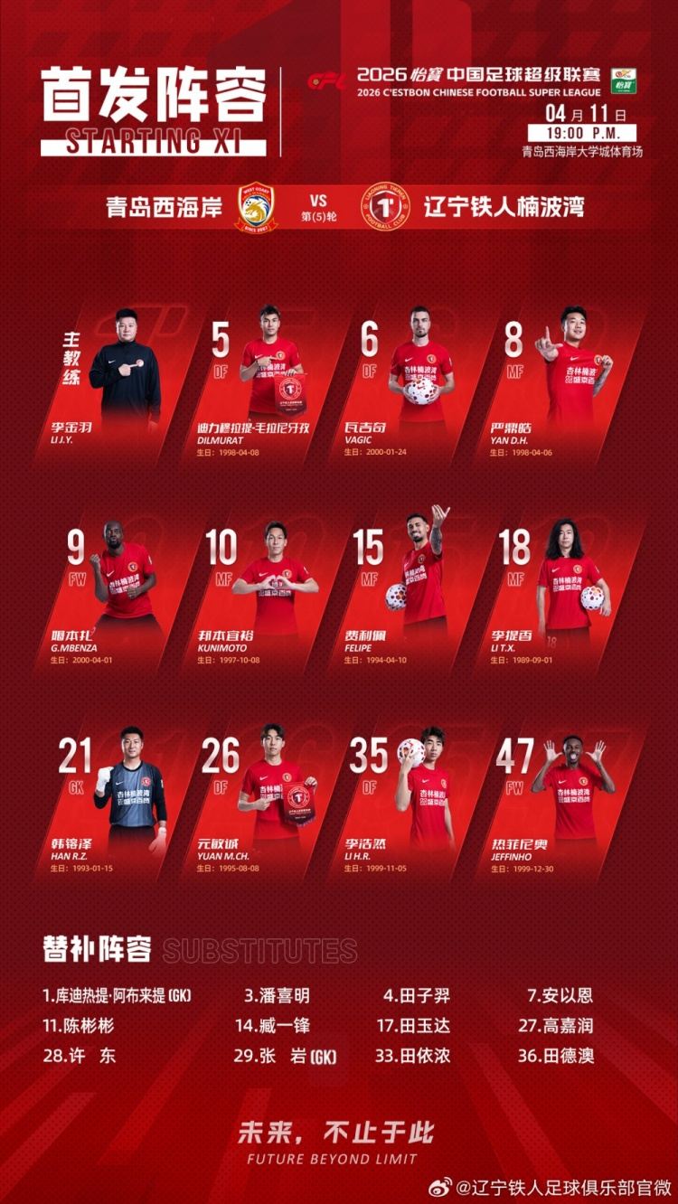 李浩然远射绝平 辽宁铁人楠波湾客场1-1战平青岛西海岸